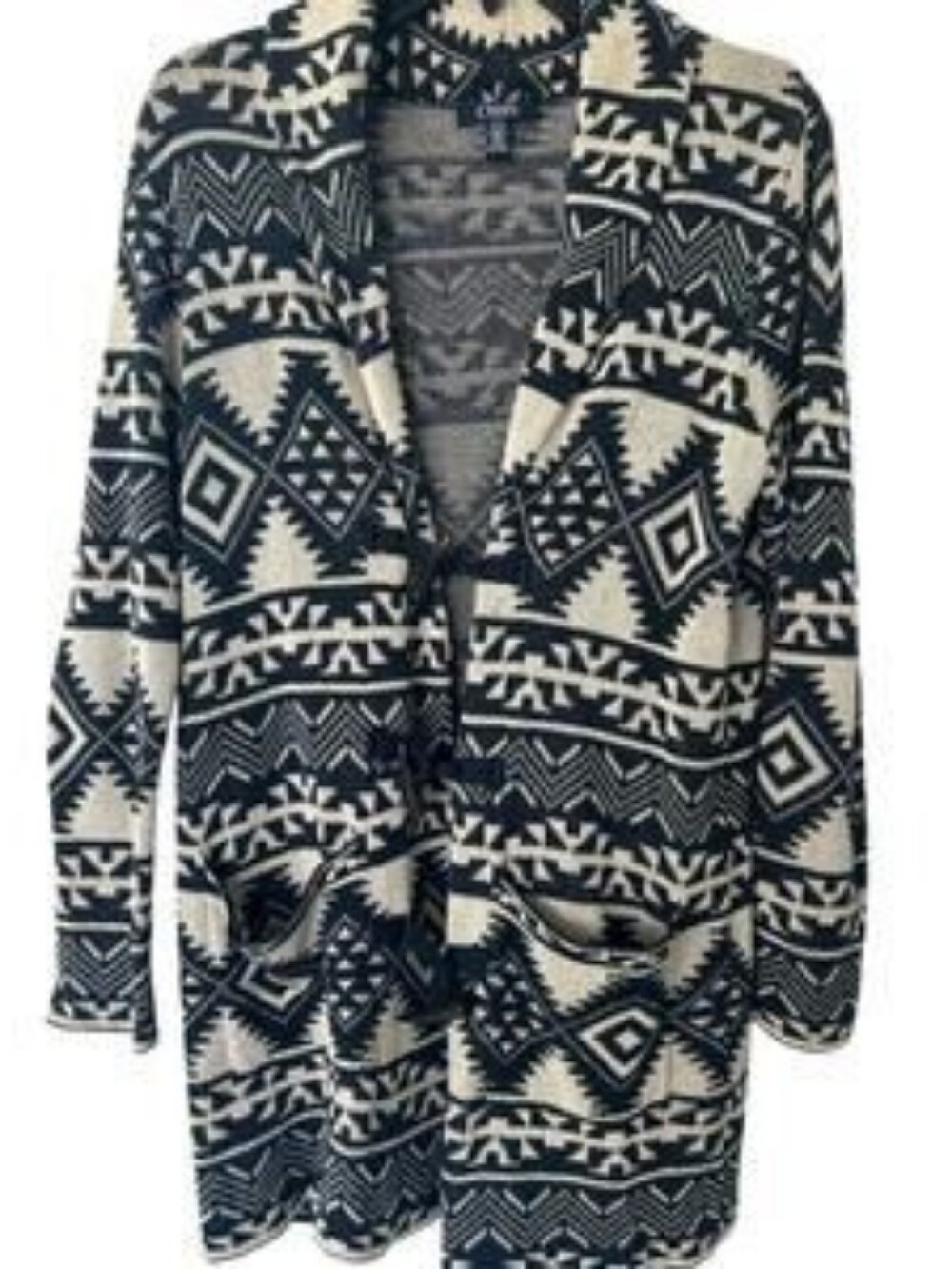 Chaps Cardigan Sweater Aztec Tribal Southwestern Blue And White Medium Large